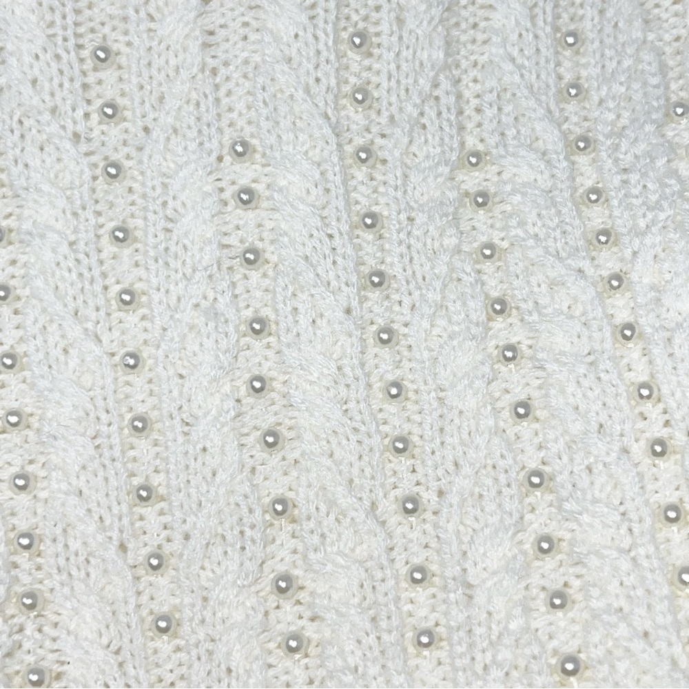 Retrology  cream cable- knit crew neck sweater with pearl embellishments. - Picture 10 of 14
